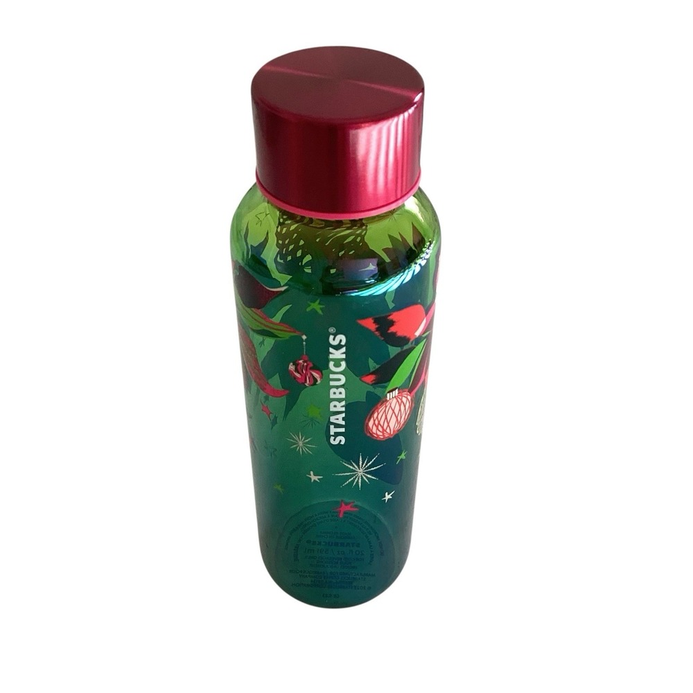 Starbucks Glass Tumbler‎ Green Red 20 Oz  9.5" Christmas Holiday Collectible NEW